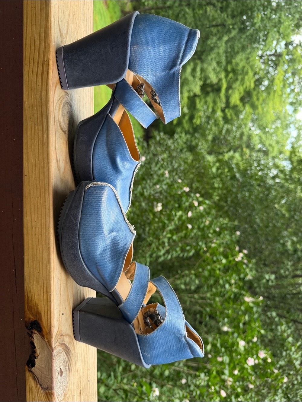 John Fluevog Light Blue Denim Platform Mary Jane Clogs - Picture 9 of 12